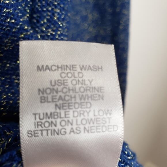 Bisou Bisou Michele Bonbot Zippered Hi Low Blue and Gold Sweater Medium - Picture 6 of 8